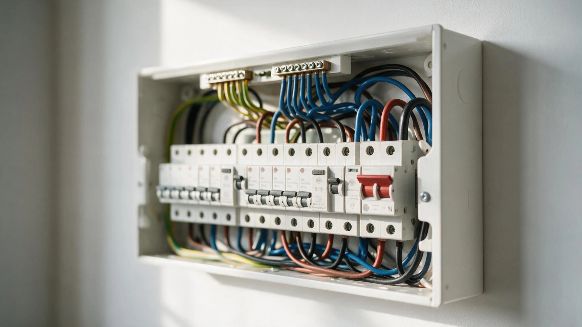 Newly installed consumer unit with labelled circuit breakers in a Brighton home